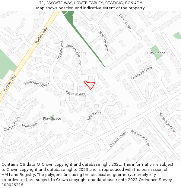 71, FAYGATE WAY, LOWER EARLEY, READING, RG6 4DA: Location map and indicative extent of plot