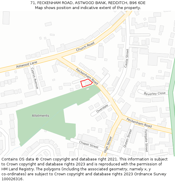 71, FECKENHAM ROAD, ASTWOOD BANK, REDDITCH, B96 6DE: Location map and indicative extent of plot