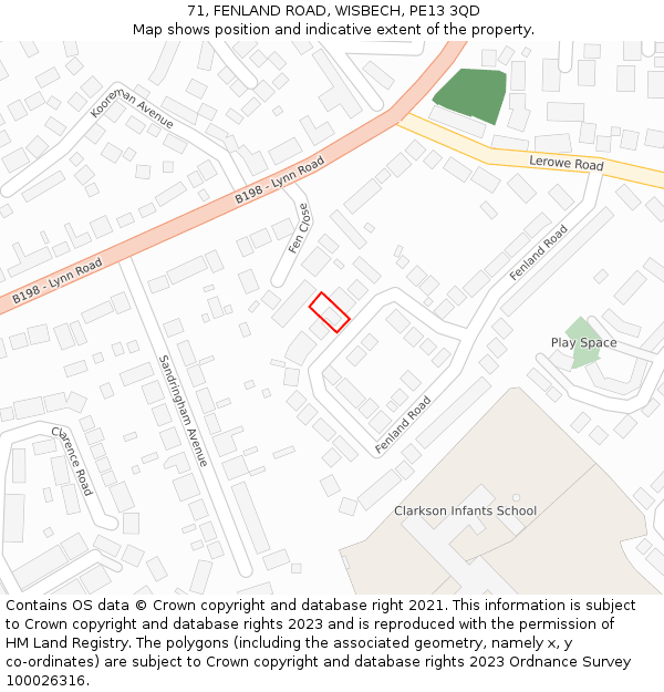 71, FENLAND ROAD, WISBECH, PE13 3QD: Location map and indicative extent of plot