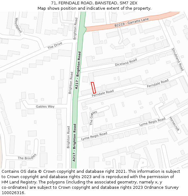 71, FERNDALE ROAD, BANSTEAD, SM7 2EX: Location map and indicative extent of plot