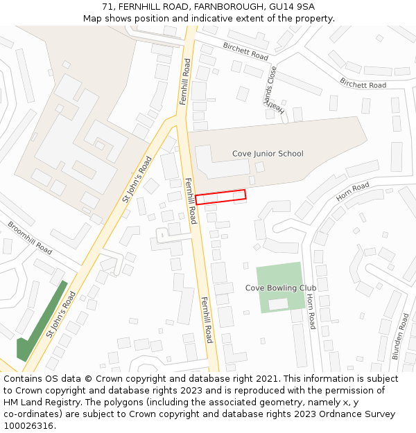 71, FERNHILL ROAD, FARNBOROUGH, GU14 9SA: Location map and indicative extent of plot