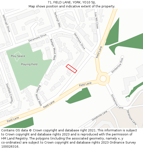 71, FIELD LANE, YORK, YO10 5JL: Location map and indicative extent of plot