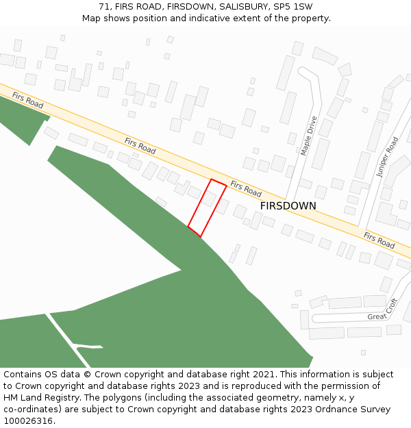 71, FIRS ROAD, FIRSDOWN, SALISBURY, SP5 1SW: Location map and indicative extent of plot
