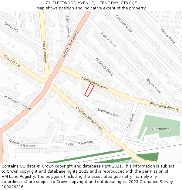 71, FLEETWOOD AVENUE, HERNE BAY, CT6 8QS: Location map and indicative extent of plot