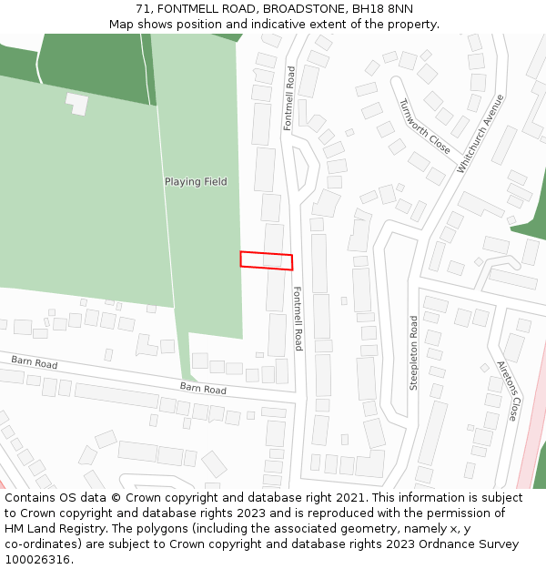 71, FONTMELL ROAD, BROADSTONE, BH18 8NN: Location map and indicative extent of plot