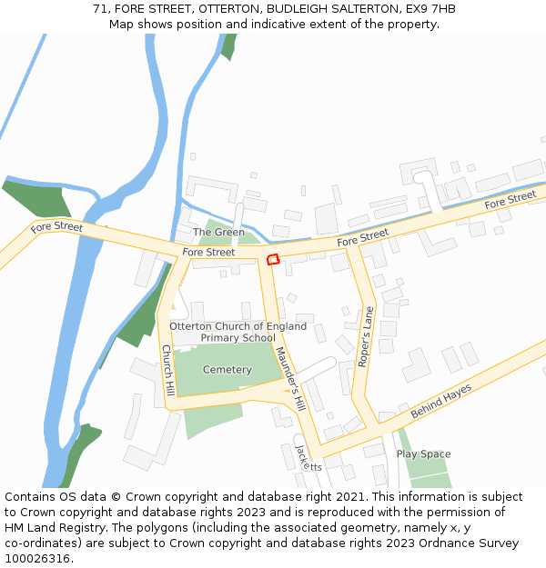 71, FORE STREET, OTTERTON, BUDLEIGH SALTERTON, EX9 7HB: Location map and indicative extent of plot