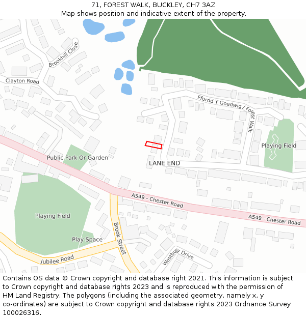 71, FOREST WALK, BUCKLEY, CH7 3AZ: Location map and indicative extent of plot