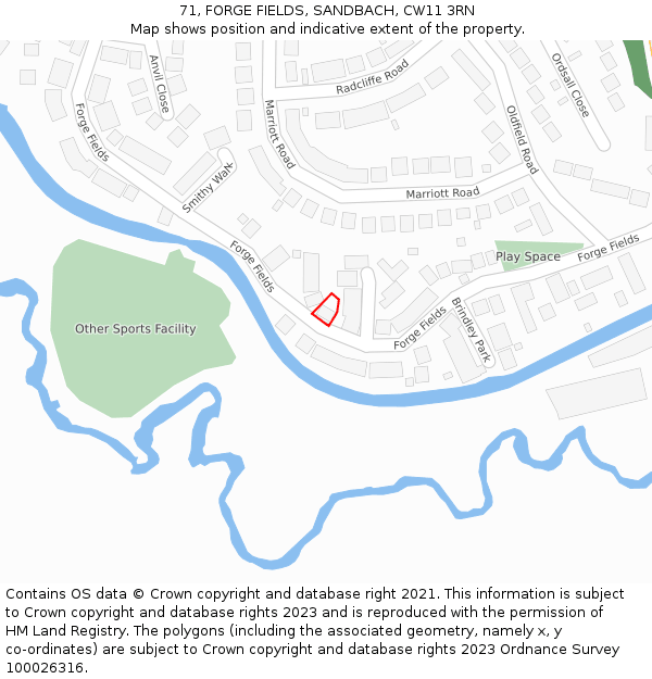 71, FORGE FIELDS, SANDBACH, CW11 3RN: Location map and indicative extent of plot