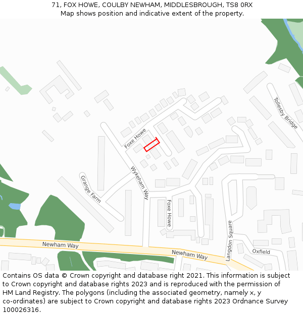 71, FOX HOWE, COULBY NEWHAM, MIDDLESBROUGH, TS8 0RX: Location map and indicative extent of plot