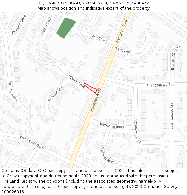 71, FRAMPTON ROAD, GORSEINON, SWANSEA, SA4 4XZ: Location map and indicative extent of plot