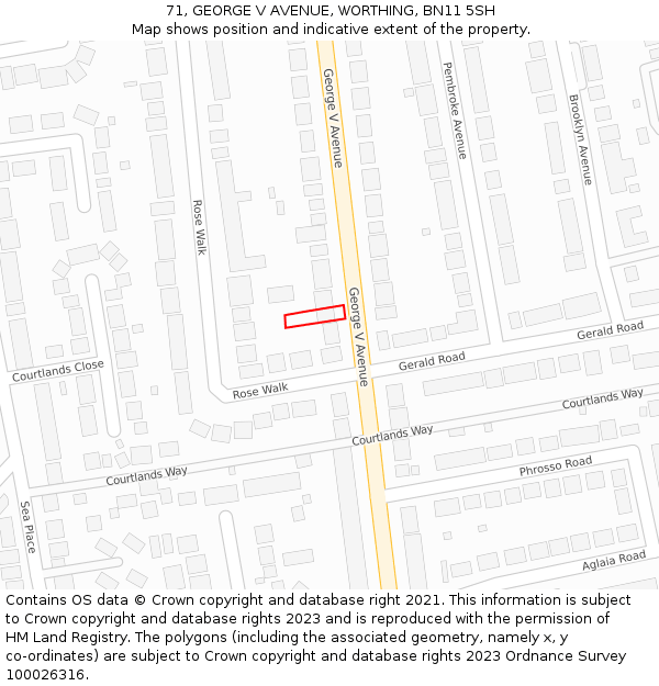 71, GEORGE V AVENUE, WORTHING, BN11 5SH: Location map and indicative extent of plot