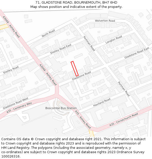 71, GLADSTONE ROAD, BOURNEMOUTH, BH7 6HD: Location map and indicative extent of plot