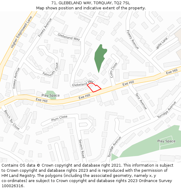 71, GLEBELAND WAY, TORQUAY, TQ2 7SL: Location map and indicative extent of plot