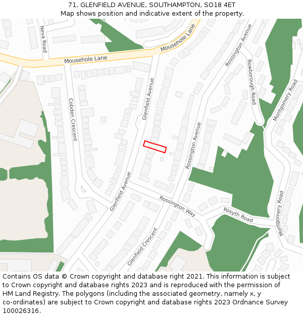 71, GLENFIELD AVENUE, SOUTHAMPTON, SO18 4ET: Location map and indicative extent of plot