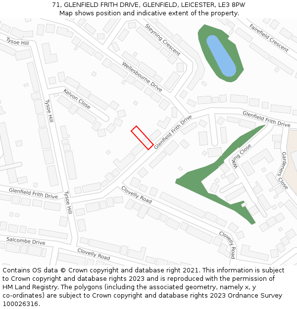 71, GLENFIELD FRITH DRIVE, GLENFIELD, LEICESTER, LE3 8PW: Location map and indicative extent of plot