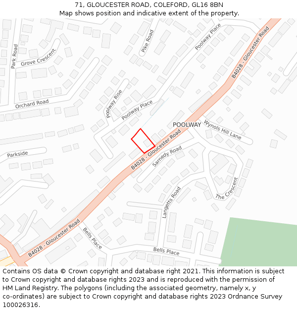 71, GLOUCESTER ROAD, COLEFORD, GL16 8BN: Location map and indicative extent of plot