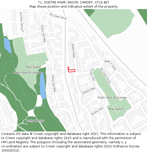 71, GOETRE FAWR, RADYR, CARDIFF, CF15 8ET: Location map and indicative extent of plot