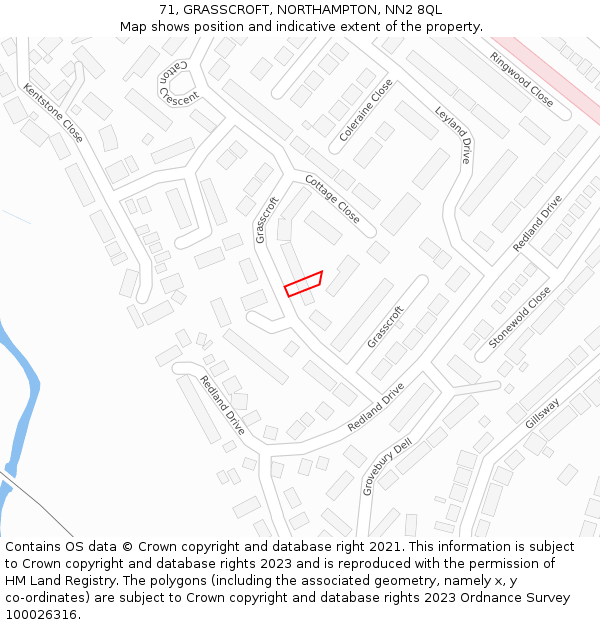 71, GRASSCROFT, NORTHAMPTON, NN2 8QL: Location map and indicative extent of plot