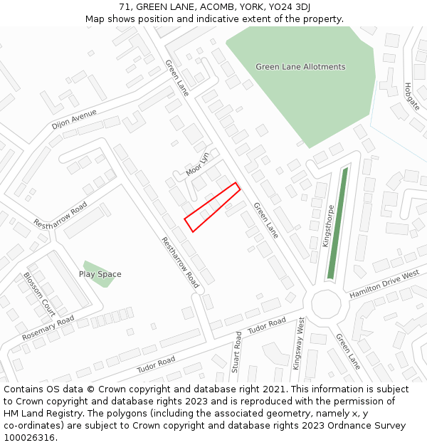 71, GREEN LANE, ACOMB, YORK, YO24 3DJ: Location map and indicative extent of plot