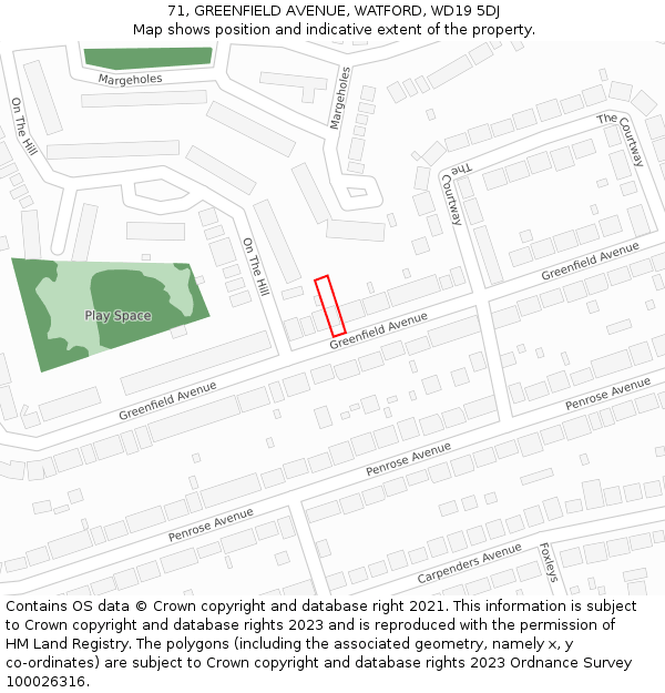 71, GREENFIELD AVENUE, WATFORD, WD19 5DJ: Location map and indicative extent of plot