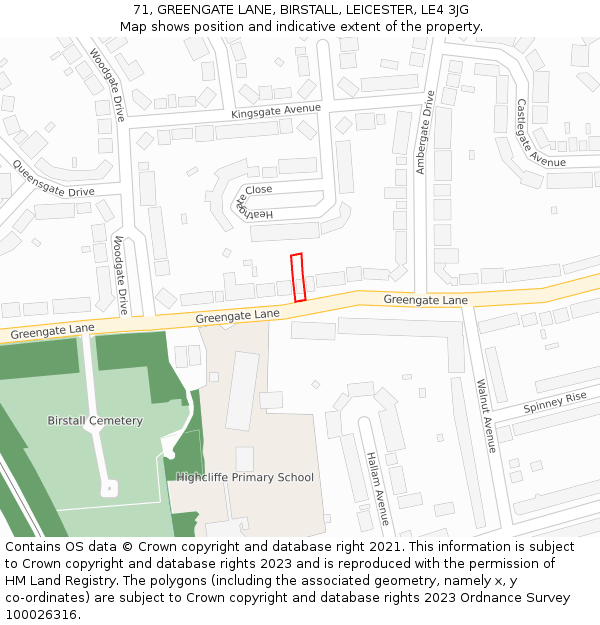 71, GREENGATE LANE, BIRSTALL, LEICESTER, LE4 3JG: Location map and indicative extent of plot