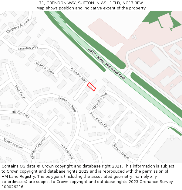 71, GRENDON WAY, SUTTON-IN-ASHFIELD, NG17 3EW: Location map and indicative extent of plot