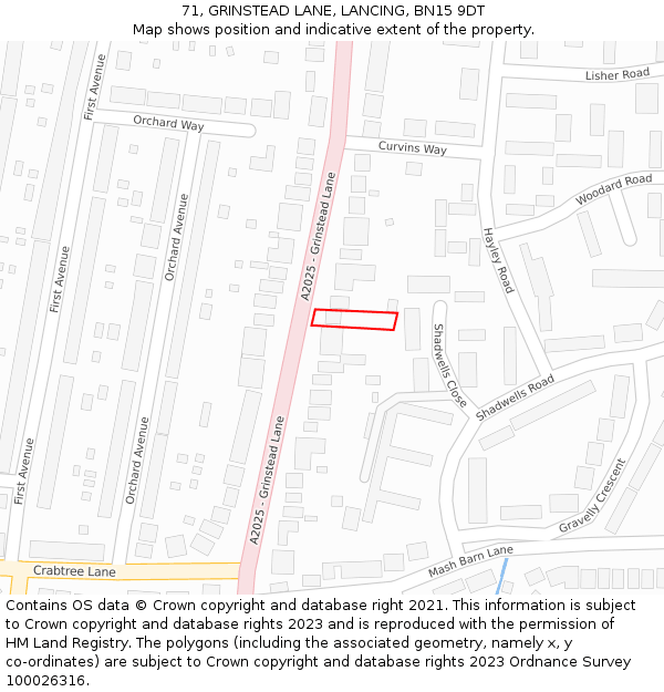 71, GRINSTEAD LANE, LANCING, BN15 9DT: Location map and indicative extent of plot