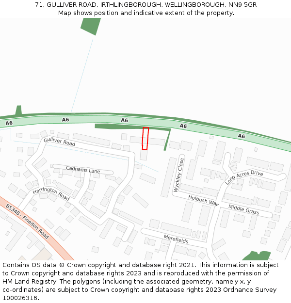 71, GULLIVER ROAD, IRTHLINGBOROUGH, WELLINGBOROUGH, NN9 5GR: Location map and indicative extent of plot