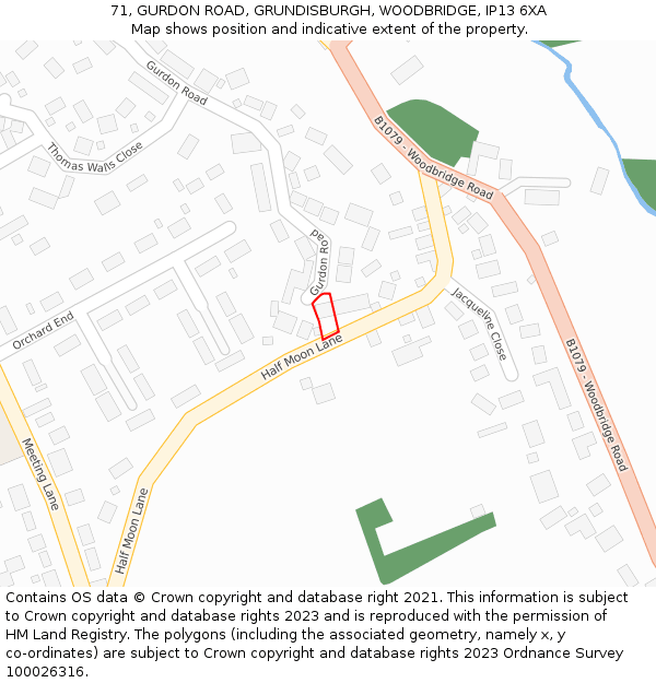 71, GURDON ROAD, GRUNDISBURGH, WOODBRIDGE, IP13 6XA: Location map and indicative extent of plot