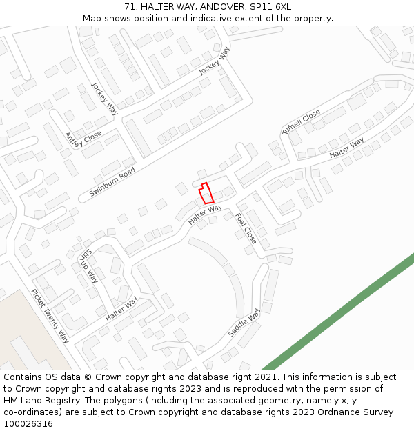 71, HALTER WAY, ANDOVER, SP11 6XL: Location map and indicative extent of plot