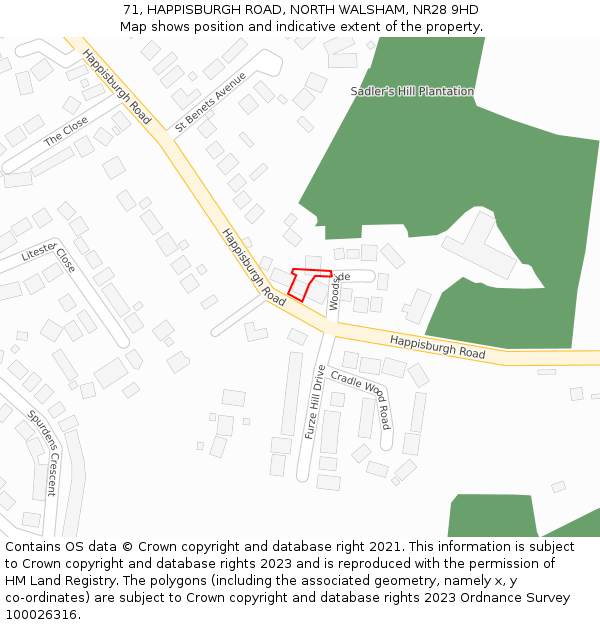 71, HAPPISBURGH ROAD, NORTH WALSHAM, NR28 9HD: Location map and indicative extent of plot