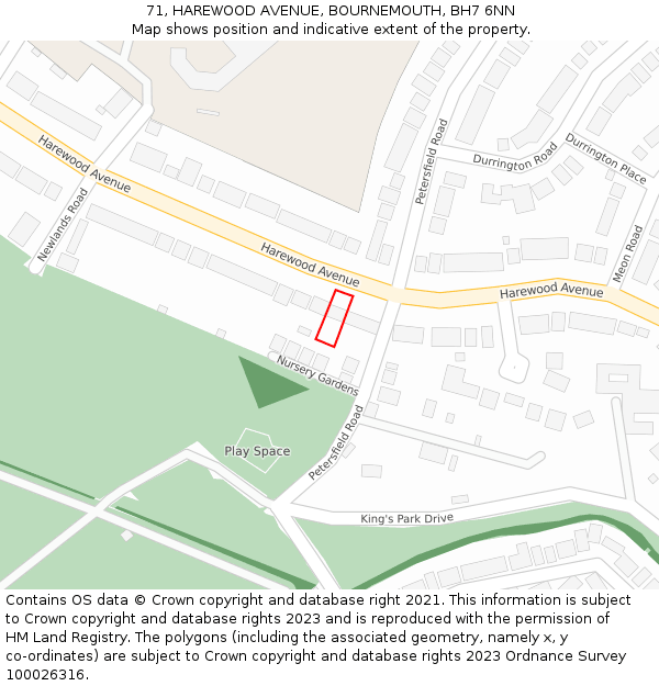 71, HAREWOOD AVENUE, BOURNEMOUTH, BH7 6NN: Location map and indicative extent of plot