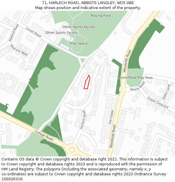 71, HARLECH ROAD, ABBOTS LANGLEY, WD5 0BE: Location map and indicative extent of plot