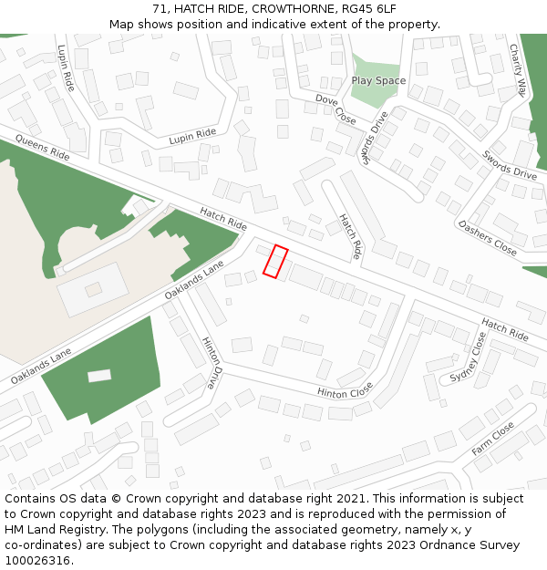 71, HATCH RIDE, CROWTHORNE, RG45 6LF: Location map and indicative extent of plot