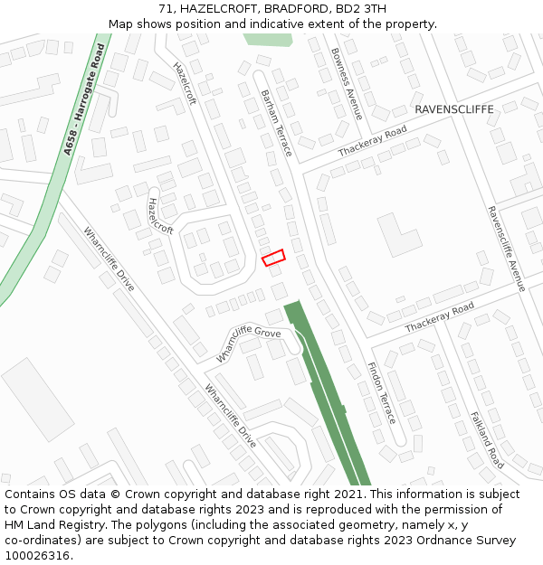 71, HAZELCROFT, BRADFORD, BD2 3TH: Location map and indicative extent of plot