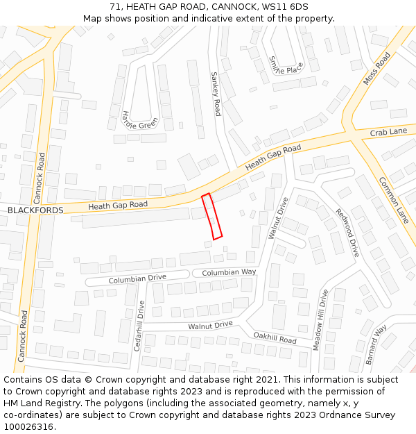 71, HEATH GAP ROAD, CANNOCK, WS11 6DS: Location map and indicative extent of plot