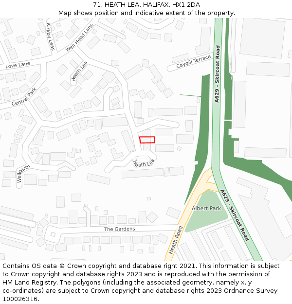 71, HEATH LEA, HALIFAX, HX1 2DA: Location map and indicative extent of plot