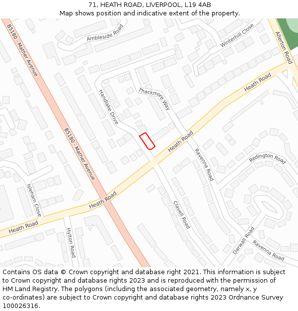 71, HEATH ROAD, LIVERPOOL, L19 4AB: Location map and indicative extent of plot
