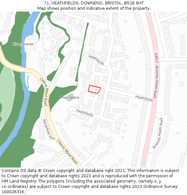 71, HEATHFIELDS, DOWNEND, BRISTOL, BS16 6HT: Location map and indicative extent of plot