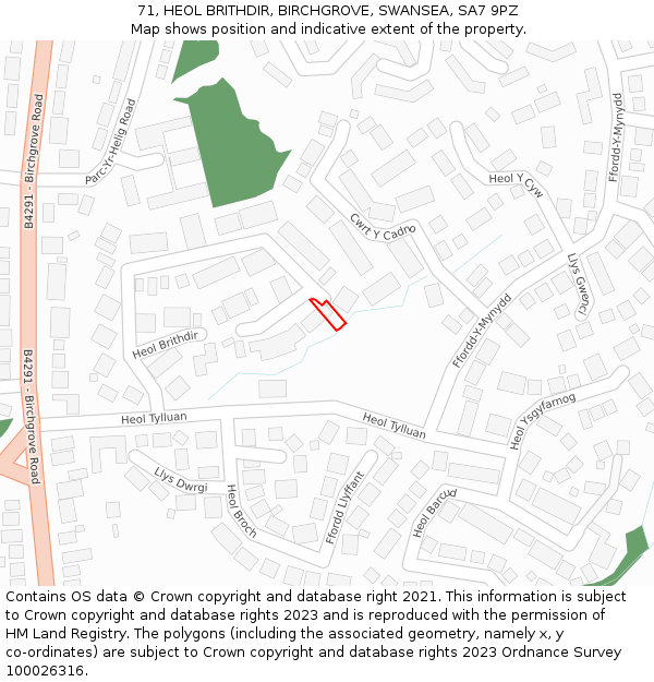 71, HEOL BRITHDIR, BIRCHGROVE, SWANSEA, SA7 9PZ: Location map and indicative extent of plot