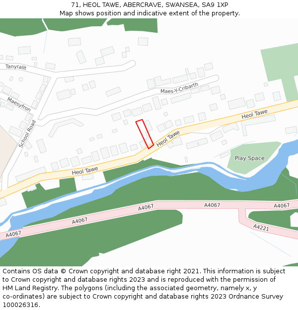 71, HEOL TAWE, ABERCRAVE, SWANSEA, SA9 1XP: Location map and indicative extent of plot