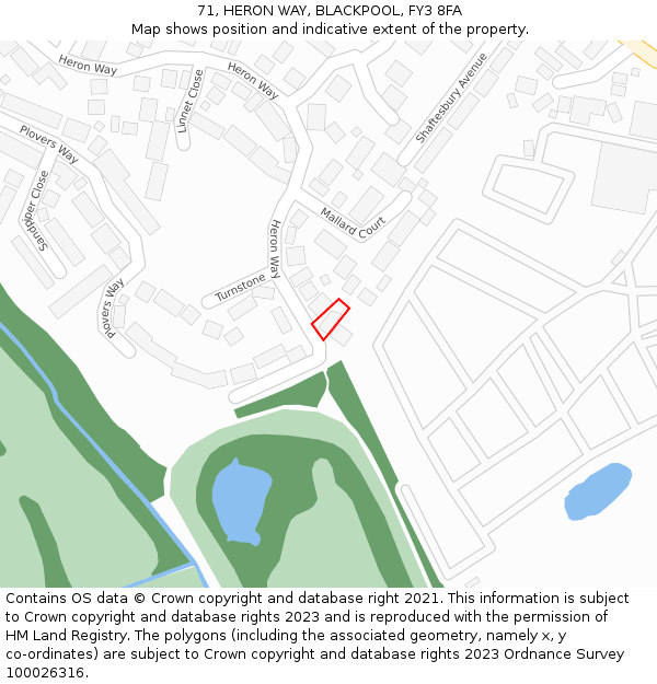 71, HERON WAY, BLACKPOOL, FY3 8FA: Location map and indicative extent of plot