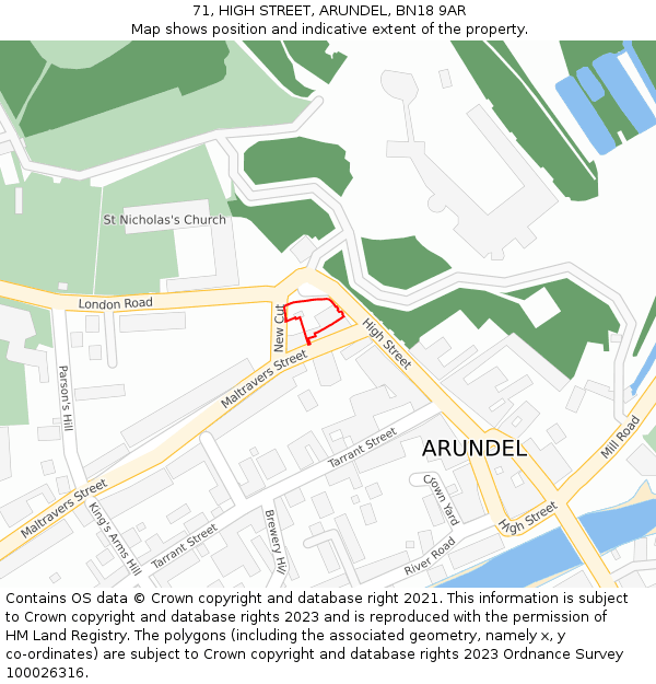 71, HIGH STREET, ARUNDEL, BN18 9AR: Location map and indicative extent of plot