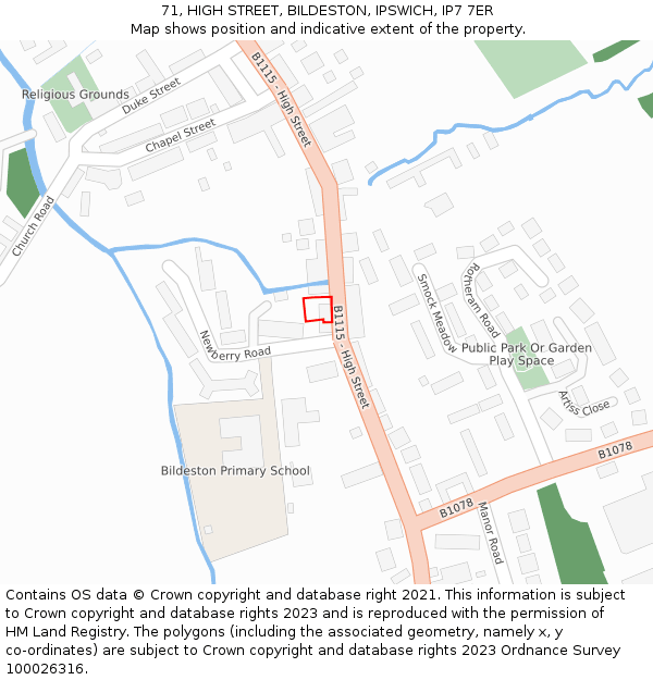 71, HIGH STREET, BILDESTON, IPSWICH, IP7 7ER: Location map and indicative extent of plot