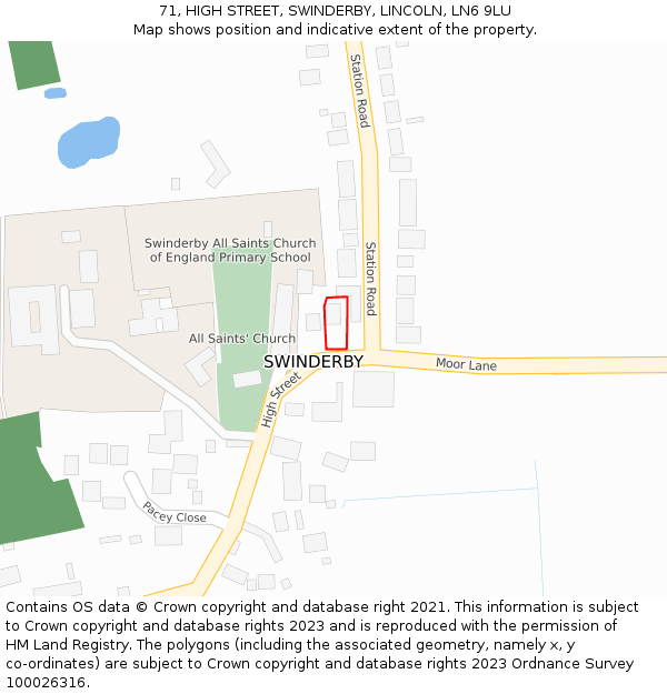 71, HIGH STREET, SWINDERBY, LINCOLN, LN6 9LU: Location map and indicative extent of plot