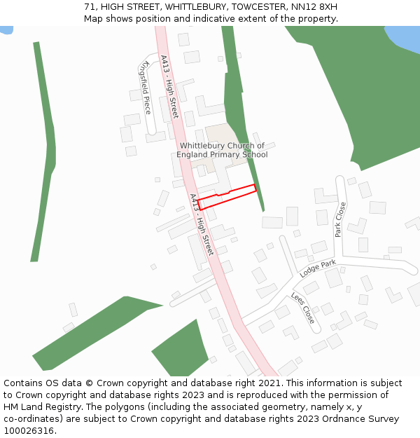 71, HIGH STREET, WHITTLEBURY, TOWCESTER, NN12 8XH: Location map and indicative extent of plot