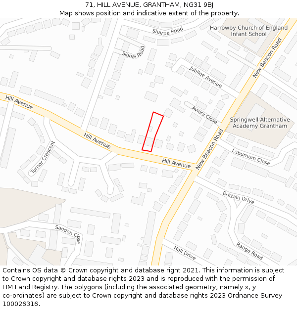 71, HILL AVENUE, GRANTHAM, NG31 9BJ: Location map and indicative extent of plot