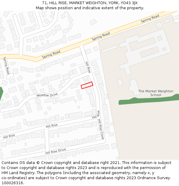 71, HILL RISE, MARKET WEIGHTON, YORK, YO43 3JX: Location map and indicative extent of plot