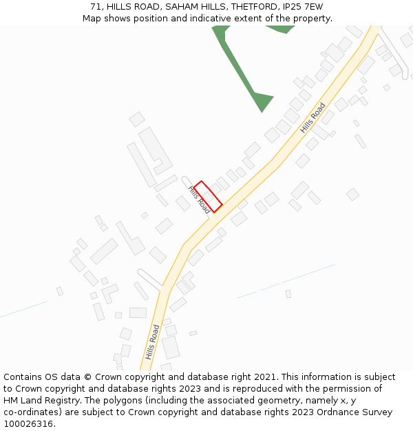 71, HILLS ROAD, SAHAM HILLS, THETFORD, IP25 7EW: Location map and indicative extent of plot
