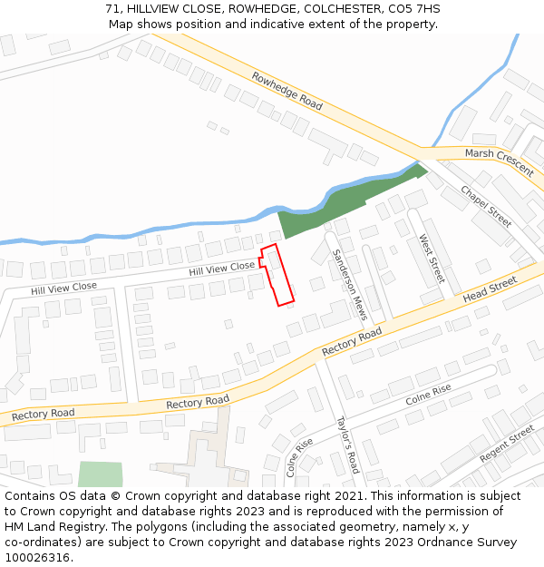 71, HILLVIEW CLOSE, ROWHEDGE, COLCHESTER, CO5 7HS: Location map and indicative extent of plot